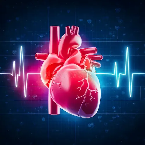 Heart health illustration showing the human cardiovascular system and blood flow
