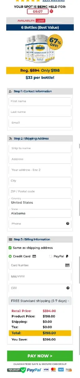 CardioClear7 Secure Checkout Page Mobile Screenshot – 256-bit Encrypted Order Form