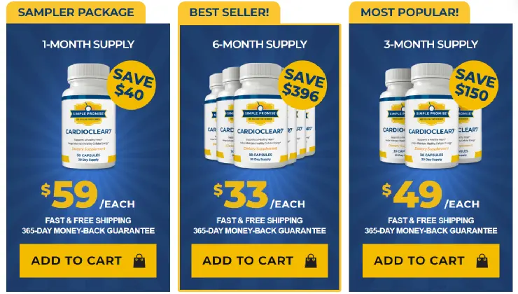 CardioClear7 Price Packages – 1 Bottle $69, 3 Bottles $49 Each, 6 Bottles $33 Each with Free Shipping