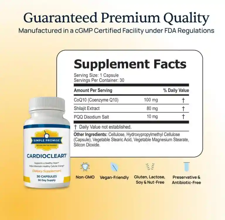 CardioClear7 Supplement – Natural Ingredients CoQ10 PQQ Shilajit for Heart Health