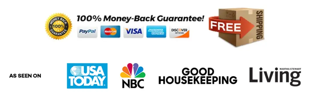 CardioClear7 trust badges: money-back guarantee, secure payment options and free shipping